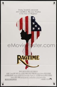 3b695 RAGTIME 1sh 1981 James Cagney, cool patriotic American flag art, directed by Milos Forman!