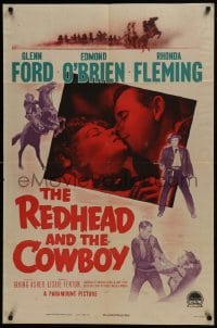 3b703 REDHEAD & THE COWBOY 1sh 1951 great romantic super close up of Glenn Ford & Rhonda Fleming!