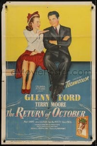 3b707 RETURN OF OCTOBER 1sh 1948 Glenn Ford with Terry Moore, art of wacky race horse in hat!