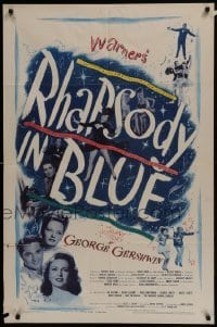3b713 RHAPSODY IN BLUE 1sh 1945 Robert Alda as George Gershwin, Al Jolson in blackface pictured!