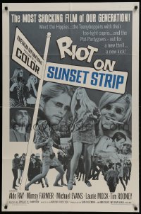 3b717 RIOT ON SUNSET STRIP 1sh 1967 hippies with too-tight capris, crazy pot-partygoers!