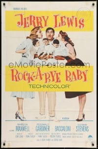 3b723 ROCK-A-BYE BABY 1sh 1958 Jerry Lewis with Marilyn Maxwell, Connie Stevens, and triplets!