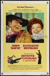 3b726 ROOSTER COGBURN 1sh 1975 great art of John Wayne & Katharine Hepburn!