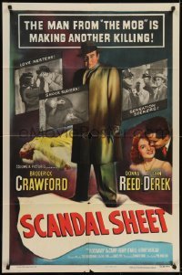 3b744 SCANDAL SHEET 1sh 1952 Sam Fuller, Crawford, blackmail, love nesters, kiss & tell killers!