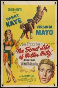 3b750 SECRET LIFE OF WALTER MITTY style A 1sh 1947 Danny Kaye & Virginia Mayo in Thurber's story!