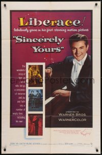 3b773 SINCERELY YOURS 1sh 1955 famous pianist Liberace brings a crescendo of love to empty lives!