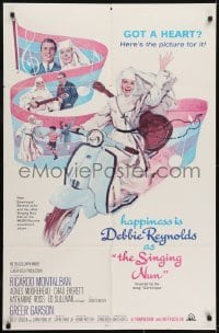 3b774 SINGING NUN 1sh 1966 great artwork of Debbie Reynolds with guitar riding Vespa!