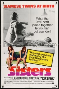 3b775 SISTERS 1sh 1973 Brian De Palma, Margot Kidder is a set of conjoined twins!