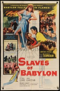 3b778 SLAVES OF BABYLON 1sh 1953 orgy of destruction engulfs the screen as city falls in flames!