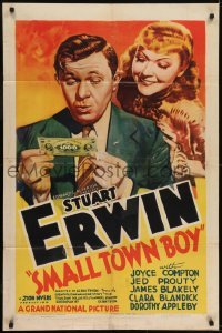 3b786 SMALL TOWN BOY 1sh 1937 Stuart Erwin finds a thousand dollar bill, Joyce Compton