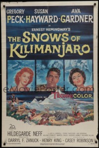 3b791 SNOWS OF KILIMANJARO 1sh 1952 art of Gregory Peck, Susan Hayward & Ava Gardner in Africa!