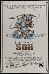 3b732 S.O.B. 1sh 1981 Julie Andrews, Blake Edwards, wacky Alvin art of bull in director's chair!