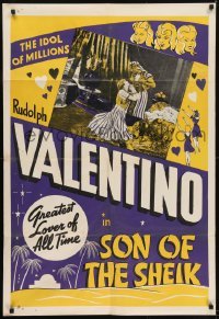 3b795 SON OF THE SHEIK 1sh R1950s different art and image of Rudolph Valentino & Vilma Banky!