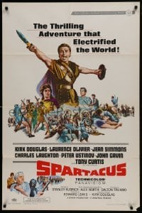 3b806 SPARTACUS style B 1sh R1967 classic Stanley Kubrick & Kirk Douglas epic, cool gladiator art!