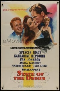 3b821 STATE OF THE UNION 1sh 1948 Capra, art of Spencer Tracy, Kate Hepburn & Angela Lansbury!