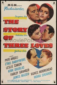 3b828 STORY OF THREE LOVES 1sh 1953 Kirk Douglas, Pier Angeli, Leslie Caron, Granger, Mason