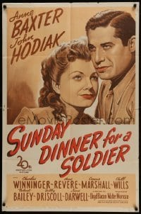 3b843 SUNDAY DINNER FOR A SOLDIER 1sh 1944 romantic close up art of Anne Baxter & John Hodiak!