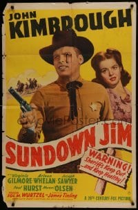 3b844 SUNDOWN JIM 1sh 1942 John Kimbrough, Virginia Gilmore, sheriffs keep out... & keep healthy!
