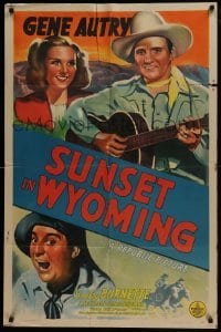 3b845 SUNSET IN WYOMING 1sh 1941 art of Gene Autry w/guitar, Smiley Burnette & Maris Wrixon!!