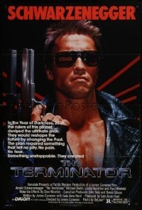 3b873 TERMINATOR 1sh 1984 classic image of cyborg Arnold Schwarzenegger, no border design!