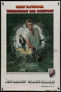 3b889 THUNDERBOLT & LIGHTFOOT style A 1sh 1974 art of Clint Eastwood with silenced gun by Ken Barr!