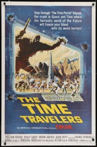 3b898 TIME TRAVELERS 1sh 1964 cool Reynold Brown sci-fi art of the crack in space and time!
