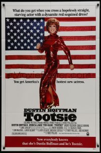 3b911 TOOTSIE style B 1sh 1982 great full-length image of Dustin Hoffman in drag by American flag!