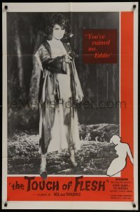 3b915 TOUCH OF FLESH 1sh 1960 great image of girl in robe w/gun, You've ruined me, Eddie!