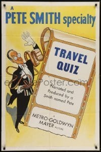 3b921 TRAVEL QUIZ 1sh 1953 cool different artwork of Pete Smith and film reel, documentary short!