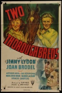3b931 TWO THOROUGHBREDS 1sh 1939 Jimmy Lydon, 14 year old Joan Leslie, horse racing!