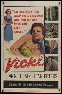 3b949 VICKI 1sh 1953 if men want to look at sexy bad girl Jean Peters, she'll make them pay for it!