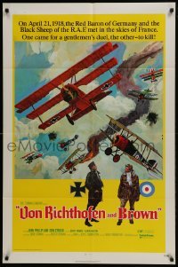 3b952 VON RICHTHOFEN & BROWN 1sh 1971 David Blossom cool artwork of WWI airplanes in dogfight!