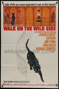 3b955 WALK ON THE WILD SIDE 1sh 1962 cool artwork of black cat on stairs & sexy stars on balcony!
