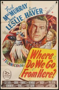 3b968 WHERE DO WE GO FROM HERE 1sh 1945 Fred MacMurray, Joan Leslie & Haver in odd war fantasy!