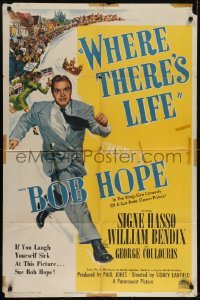 3b970 WHERE THERE'S LIFE style A 1sh 1947 wacky art of Bob Hope being chased by angry mob!