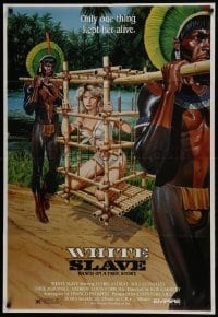 3b975 WHITE SLAVE 1sh 1985 art of sexy captive Elvire Audray in cage carried by natives!