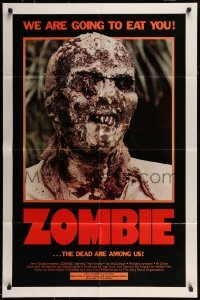 3b998 ZOMBIE 1sh 1980 Zombi 2, Lucio Fulci classic, gross c/u of undead, we are going to eat you!