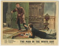 3c646 MAN IN THE WHITE SUIT English LC R1950s young Alec Guinness watches man fall & break dishes!