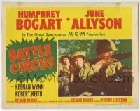 3c288 BATTLE CIRCUS LC #2 1953 great c/u of Humphrey Bogart with rifle, June Allyson in helmet!