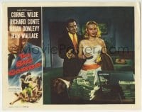 3c306 BIG COMBO LC 1955 smiling Richard Conte & sexy Jean Wallace by huge stacks of cash!