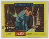 3c307 BIG COUNTRY LC #8 1958 Charlton Heston kissing Carroll Baker by stairs, William Wyler epic!