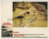 3c308 BIG JAKE LC #2 1971 close up of wounded John Wayne & son Ethan Wayne hiding in hay barn!