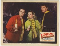 3c319 BLACK ROSE LC #2 1950 close up of Cecile Aubry between Tyrone Power & Jack Hawkins in cave!