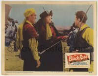 3c320 BLACK ROSE LC #7 1950 great cloe up of swashbucklers Tyrone Power & Orson Welles!