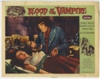 3c326 BLOOD OF THE VAMPIRE LC #6 1958 deformed Victor Maddern leaning over beautiful girl on table!