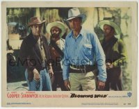 3c327 BLOWING WILD LC #6 1953 Anthony Quinn holding gun looks at worried Gary Cooper!