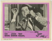 3c338 BOYS' NIGHT OUT LC #1 1962 great close up of happy James Garner talking on telephone!
