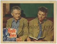 3c346 BRUTE FORCE LC #6 R1956 close up of Burt Lancaster & Charles Bickford sitting in church!