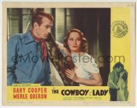 3c382 COWBOY & THE LADY LC #3 R1954 c/u of Gary Cooper standing by beautiful Merle Oberon!