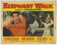 3c440 ELEPHANT WALK LC #5 1954 scared Elizabeth Taylor, Abraham Sofaer & elephant on the attack!